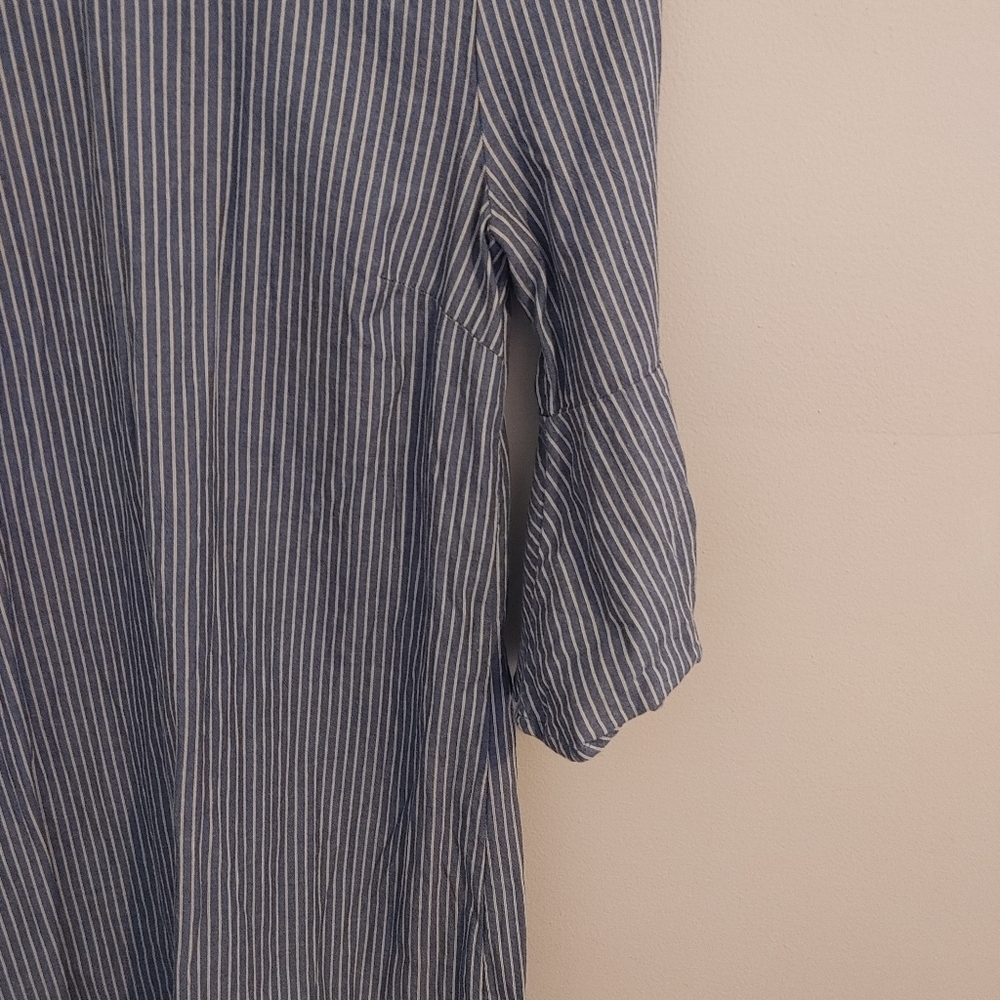 J.Crew Relaxed Fit Size 2 Blue White Striped Bell Sleeve Cotton Tunic Dress - Picture 8 of 11